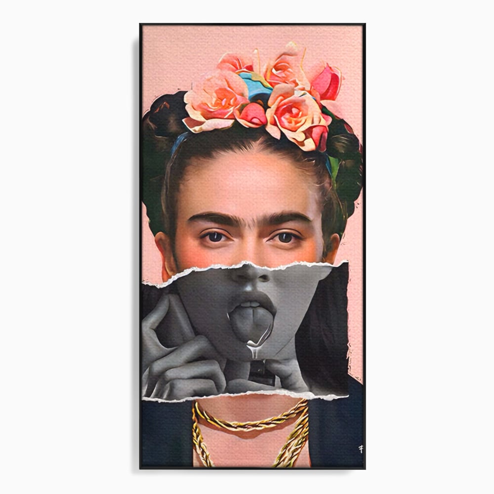 Tablou canvas cu tablou canvas cu portret collage, in rama de aluminiu negru